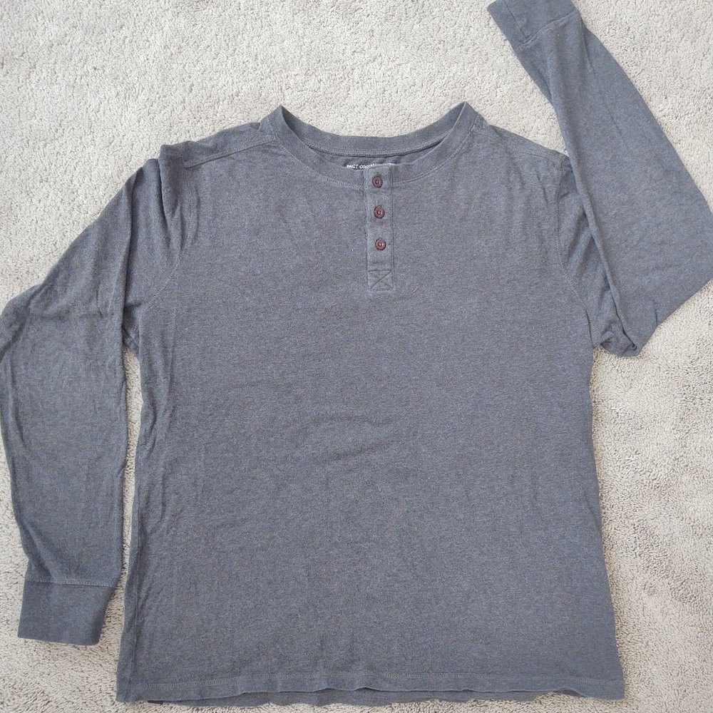 Pact long sleeve Henley shirt, 3 button, dark grey
